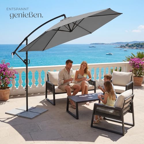 tectake® Ampelschirm Ø 300 cm, wetterfest, 360° drehbar, neigbar, mit Handkurbel und Doppeldach, Sonnenschirm, Marktschirm, Freiarmschirm, Seitenstandschirm, Gartenschirm, Sonnenschutzschirm - grau – Bild 8