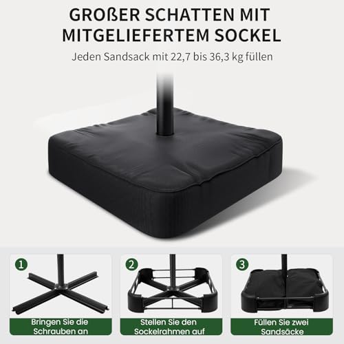 OLILAWN Sonnenschirm mit Ständer, 300 cm Ampelschirm mit Kurbel, für Balkon, Terrasse & Garten, Sonnenschutz, Gestell & Ständer aus Alu, UV-Schutz, wasserdicht Windfest, 360° Funktion Schutzhülle – Bild 3