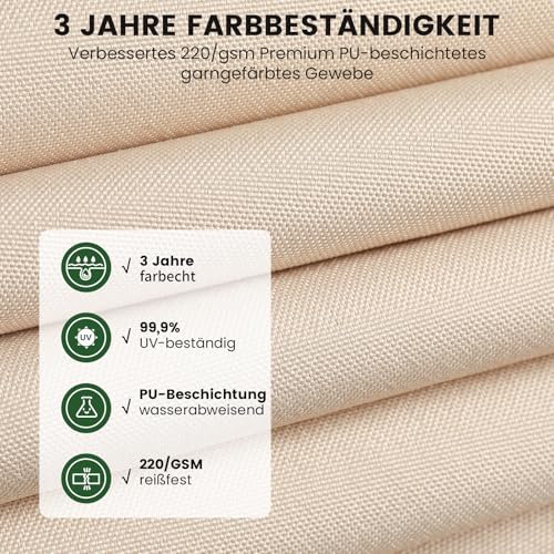 OLILAWN Sonnenschirm mit Ständer, 300 cm Ampelschirm mit Kurbel, für Balkon, Terrasse & Garten, Sonnenschutz, Gestell & Ständer aus Alu, UV-Schutz, wasserdicht Windfest, 360° Funktion Schutzhülle – Bild 6