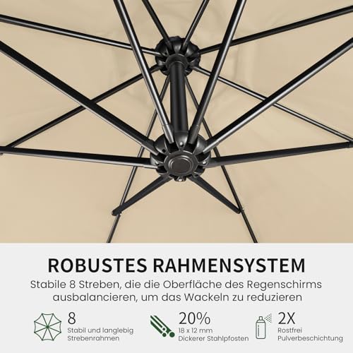 OLILAWN Sonnenschirm mit Ständer, 300 cm Ampelschirm mit Kurbel, für Balkon, Terrasse & Garten, Sonnenschutz, Gestell & Ständer aus Alu, UV-Schutz, wasserdicht Windfest, 360° Funktion Schutzhülle – Bild 5