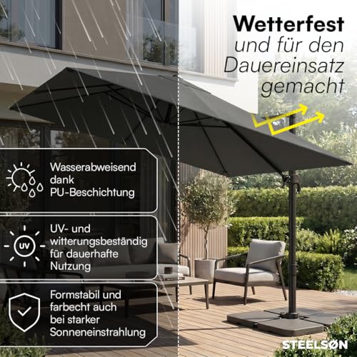 STEELSØN Elaris Premium Sonnenschirm rechteckig 300x300 cm – Ampelschirm inkl. Schutzhülle – Gartenschirm neigbar & 360° drehbar – Sonnenschutz UV50 wetterfest – robustes Alu Gestell - anthrazit – Bild 3