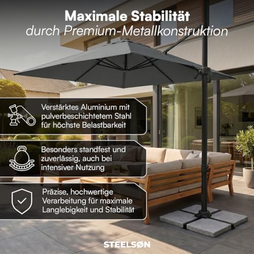 STEELSØN Elaris Premium Sonnenschirm rechteckig 300x300 cm – Ampelschirm inkl. Schutzhülle – Gartenschirm neigbar & 360° drehbar – Sonnenschutz UV50 wetterfest – robustes Alu Gestell - anthrazit – Bild 5