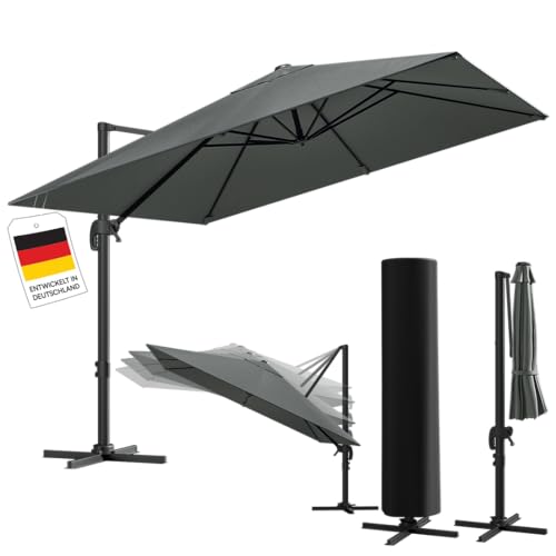 STEELSØN Elaris Premium Sonnenschirm rechteckig 300x300 cm – Ampelschirm inkl. Schutzhülle – Gartenschirm neigbar & 360° drehbar – Sonnenschutz UV50 wetterfest – robustes Alu Gestell - anthrazit