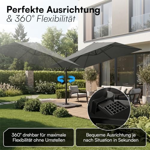 STEELSØN Elaris Premium Sonnenschirm rechteckig 300x300 cm – Ampelschirm inkl. Schutzhülle – Gartenschirm neigbar & 360° drehbar – Sonnenschutz UV50 wetterfest – robustes Alu Gestell - anthrazit – Bild 2