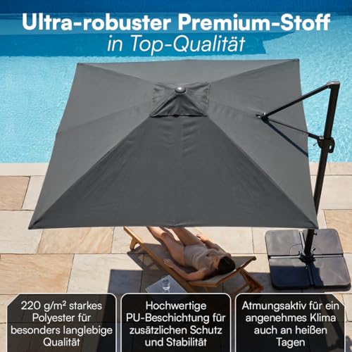 STEELSØN Elaris Premium Sonnenschirm rechteckig 300x300 cm – Ampelschirm inkl. Schutzhülle – Gartenschirm neigbar & 360° drehbar – Sonnenschutz UV50 wetterfest – robustes Alu Gestell - anthrazit – Bild 4