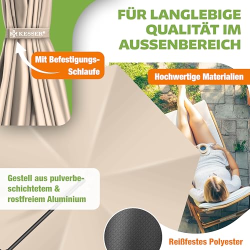 KESSER® Sonnenschirm Ø 350 cm, Ampelschirm mit Kurbel, für Balkon, Terrasse & Garten, Sonnenschutz, Gestell & Ständer aus Alu, UV-Schutz, wasserdicht Windfest, 360° Funktion Schutzhülle, Beige – Bild 3