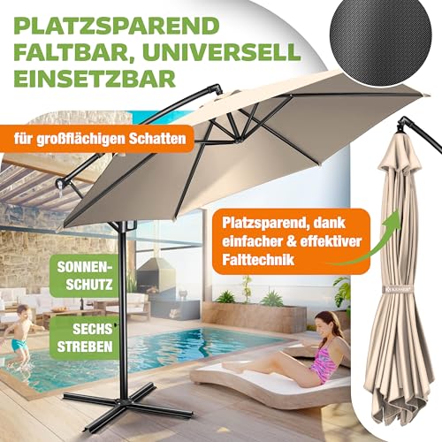 KESSER® Sonnenschirm Ø 350 cm, Ampelschirm mit Kurbel, für Balkon, Terrasse & Garten, Sonnenschutz, Gestell & Ständer aus Alu, UV-Schutz, wasserdicht Windfest, 360° Funktion Schutzhülle, Beige – Bild 4