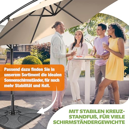 KESSER® Sonnenschirm Ø 350 cm, Ampelschirm mit Kurbel, für Balkon, Terrasse & Garten, Sonnenschutz, Gestell & Ständer aus Alu, UV-Schutz, wasserdicht Windfest, 360° Funktion Schutzhülle, Beige – Bild 6