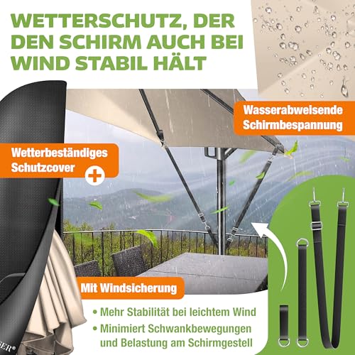 KESSER® Sonnenschirm Ø 350 cm, Ampelschirm mit Kurbel, für Balkon, Terrasse & Garten, Sonnenschutz, Gestell & Ständer aus Alu, UV-Schutz, wasserdicht Windfest, 360° Funktion Schutzhülle, Beige – Bild 7