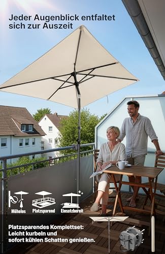 4smile SunnyShade Sonnenschirm Balkon mit Halterung im 3-er-Set, UV 50 , 210x140 cm, Beige, Sonnenschutz Balkon, Balkonschirm mit Sonnenschirmhalter, Sonnenschirm rechteckig für Balkongeländer – Bild 2