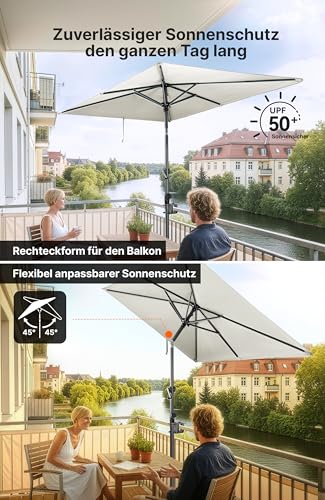 4smile SunnyShade Sonnenschirm Balkon mit Halterung im 3-er-Set, UV 50 , 210x140 cm, Beige, Sonnenschutz Balkon, Balkonschirm mit Sonnenschirmhalter, Sonnenschirm rechteckig für Balkongeländer – Bild 4