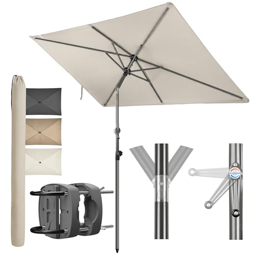 4smile SunnyShade Sonnenschirm Balkon mit Halterung im 3-er-Set, UV 50 , 210x140 cm, Beige, Sonnenschutz Balkon, Balkonschirm mit Sonnenschirmhalter, Sonnenschirm rechteckig für Balkongeländer