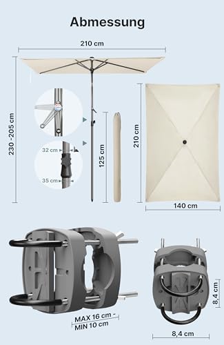 4smile SunnyShade Sonnenschirm Balkon mit Halterung im 3-er-Set, UV 50 , 210x140 cm, Beige, Sonnenschutz Balkon, Balkonschirm mit Sonnenschirmhalter, Sonnenschirm rechteckig für Balkongeländer – Bild 6