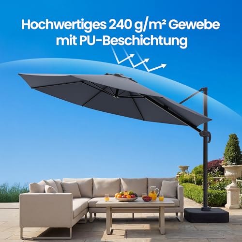 OLILAWN Sonnenschirm Ø305 cm mit Schwerlast-Basis & Sandsäcken, UV-Schutz 240GSM Garngefärbtes Polyester, Aluminium Ampelschirm 360° drehbar & 5-fach neigbar, inkl. Schutzhülle, für Pool & Garten – Bild 2