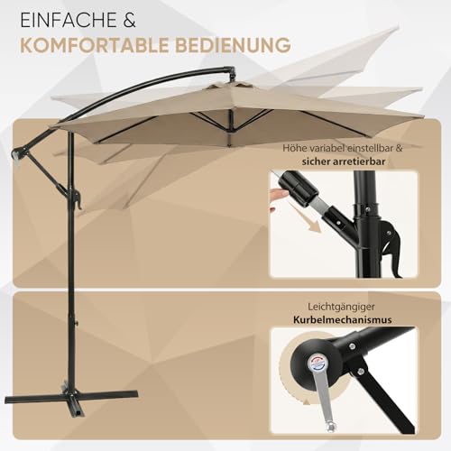 Sekey Ampelschirm 300 cm mit neigbarem Schirmdach, Sonnenschirm mit 48mm Alu-Mast & 6x Stahlstreben,Garten Terrassen Schirm rund knickbar, inkl. Zusatzgurt gegen Wackeln – Bild 6