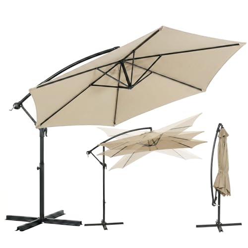 Sekey Ampelschirm 300 cm mit neigbarem Schirmdach, Sonnenschirm mit 48mm Alu-Mast & 6x Stahlstreben,Garten Terrassen Schirm rund knickbar, inkl. Zusatzgurt gegen Wackeln