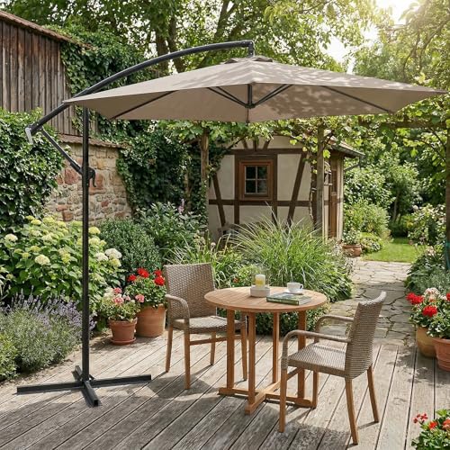 Sekey Ampelschirm 300 cm mit neigbarem Schirmdach, Sonnenschirm mit 48mm Alu-Mast & 6x Stahlstreben,Garten Terrassen Schirm rund knickbar, inkl. Zusatzgurt gegen Wackeln – Bild 2