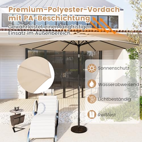 COSTWAY Sonnenschirm 300 cm, Gartenschirm mit Kurbel, beidseitig um 25° knickbar, Terrassenschirm mit 8 Rippen, Marktschirm für Garten, Balkon, Terrasse, Beige – Bild 3