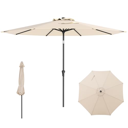 COSTWAY Sonnenschirm 300 cm, Gartenschirm mit Kurbel, beidseitig um 25° knickbar, Terrassenschirm mit 8 Rippen, Marktschirm für Garten, Balkon, Terrasse, Beige