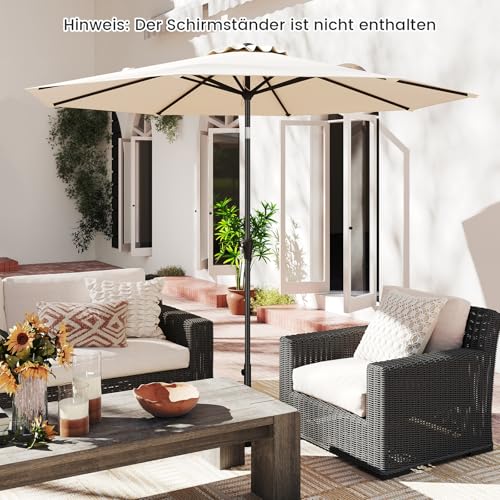 COSTWAY Sonnenschirm 300 cm, Gartenschirm mit Kurbel, beidseitig um 25° knickbar, Terrassenschirm mit 8 Rippen, Marktschirm für Garten, Balkon, Terrasse, Beige – Bild 8