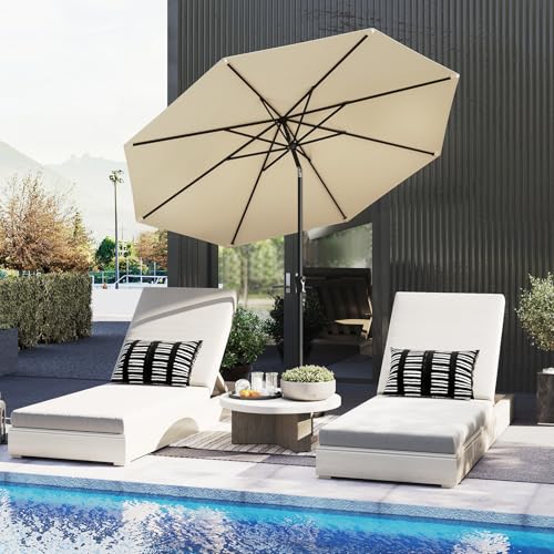COSTWAY Sonnenschirm 300 cm, Gartenschirm mit Kurbel, beidseitig um 25° knickbar, Terrassenschirm mit 8 Rippen, Marktschirm für Garten, Balkon, Terrasse, Beige – Bild 9