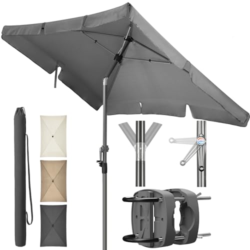 4smile SunnyShade 200x125 cm, Sonnenschirm Balkon mit Halterung im 3-er-Set, Balkonschirm mit UV 50 , Sonnenschirmhalter für Balkongeländer, Sonnenschutz Balkon, Sonnenschirm rechteckig, Anthrazit