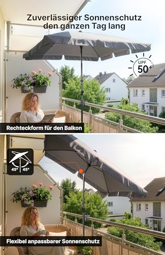 4smile SunnyShade 200x125 cm, Sonnenschirm Balkon mit Halterung im 3-er-Set, Balkonschirm mit UV 50 , Sonnenschirmhalter für Balkongeländer, Sonnenschutz Balkon, Sonnenschirm rechteckig, Anthrazit – Bild 4