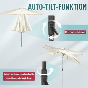 Alternative view of Sekey 350cm Sonnenschirm mit Kurbel und Auto Kippen,Marktschirm für Terrasse,Balkon & Garten,Windfest Stabil UPF 50 ,Graubeige,Rund