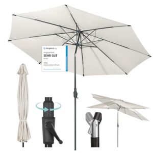 Sekey 350cm Sonnenschirm mit Kurbel und Auto Kippen,Marktschirm für Terrasse,Balkon & Garten,Windfest Stabil UPF 50 ,Graubeige,Rund