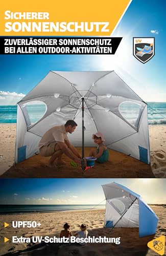 Menz Sonnenschirm Strand windfest stabil Ø 220 cm - Funktionale UPF 50 Sonnenschirm Muschel, Strandschirm mit Seitenwand, Sonnenschutz Strand – Bild 3