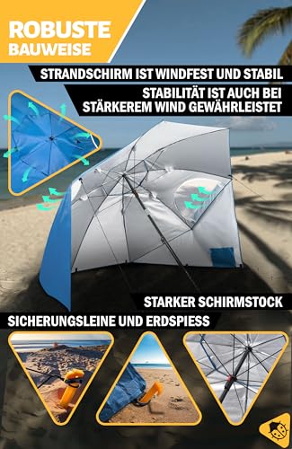 Menz Sonnenschirm Strand windfest stabil Ø 220 cm - Funktionale UPF 50 Sonnenschirm Muschel, Strandschirm mit Seitenwand, Sonnenschutz Strand – Bild 4