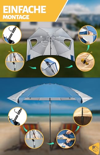 Menz Sonnenschirm Strand windfest stabil Ø 220 cm - Funktionale UPF 50 Sonnenschirm Muschel, Strandschirm mit Seitenwand, Sonnenschutz Strand – Bild 7