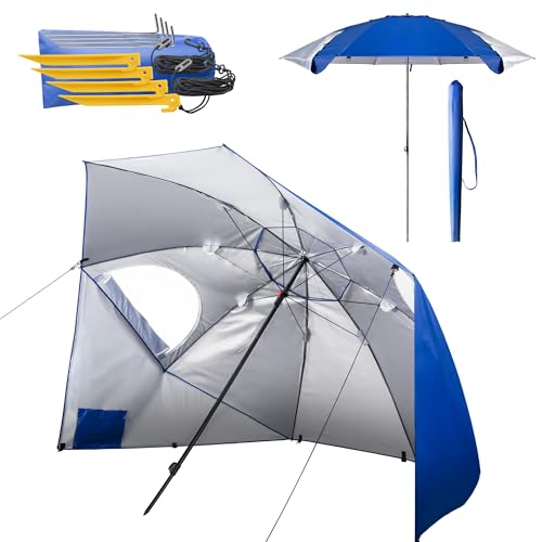 Menz Sonnenschirm Strand windfest stabil Ø 220 cm - Funktionale UPF 50 Sonnenschirm Muschel, Strandschirm mit Seitenwand, Sonnenschutz Strand