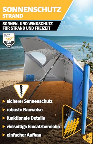 Menz Sonnenschirm Strand windfest stabil Ø 220 cm - Funktionale UPF 50 Sonnenschirm Muschel, Strandschirm mit Seitenwand, Sonnenschutz Strand – Bild 2