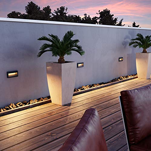ledscom.de 4 Stück LED Wandeinbauleuchte NOLA, Downlight für außen, IP54, anthrazit matt, 140 x 70mm, warmweiß – Bild 6