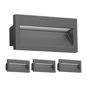 ledscom.de 4 Stück LED Wandeinbauleuchte NOLA, Downlight für außen, IP54, anthrazit matt, 140 x 70mm, warmweiß