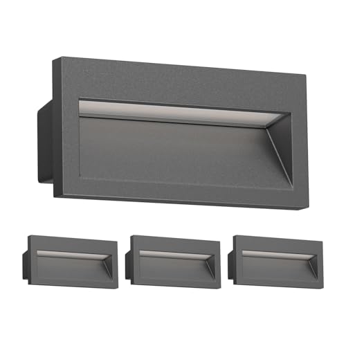 ledscom.de 4 Stück LED Wandeinbauleuchte NOLA, Downlight für außen, IP54, anthrazit matt, 140 x 70mm, warmweiß