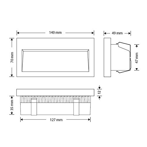 ledscom.de 4 Stück LED Wandeinbauleuchte NOLA, Downlight für außen, IP54, anthrazit matt, 140 x 70mm, warmweiß – Bild 7