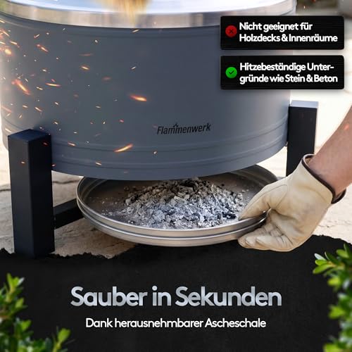 Rauchfreie Edelstahl Feuerschale Ø 56 cm| Raucharm Dank Turbo-Brenner | 2-in-1 Feuerstelle & Grill für Garten, Camping & Terrasse | Feuertonne & Feuerkorb für Holz & Pellets ohne Rauch Flammenwerk – Bild 7