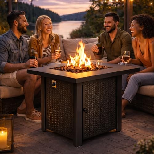 APANA Gas Feuerstelle Outdoor Feuertisch mit Gasfeuerstelle für Terrasse Balkon Garten 50000 BTU mit Lavasteinen und Abdeckhaube – Bild 3