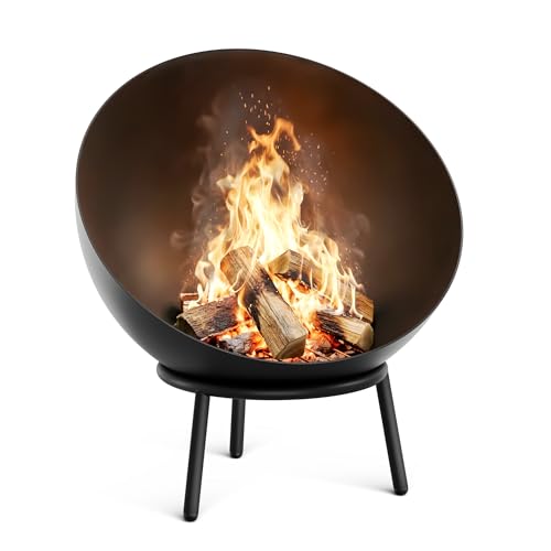 blumfeldt Feuerschale Fireball - Feuerstelle – Stahl-Feuerschale mit kippbarem 2-in-1-Design, 3 mm Dicker Stahl, stabile Basis, Ascherost, Schürhaken & Regenschutz, 66 cm