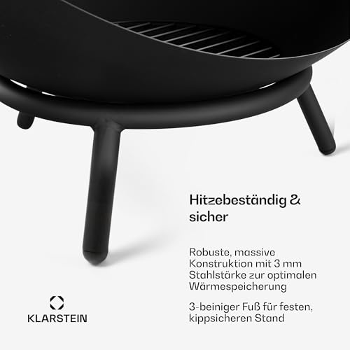 blumfeldt Feuerschale Fireball - Feuerstelle – Stahl-Feuerschale mit kippbarem 2-in-1-Design, 3 mm Dicker Stahl, stabile Basis, Ascherost, Schürhaken & Regenschutz, 66 cm – Bild 4