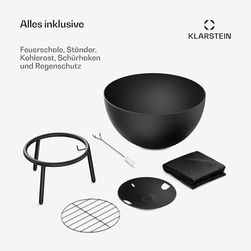 blumfeldt Feuerschale Fireball - Feuerstelle – Stahl-Feuerschale mit kippbarem 2-in-1-Design, 3 mm Dicker Stahl, stabile Basis, Ascherost, Schürhaken & Regenschutz, 66 cm – Bild 5