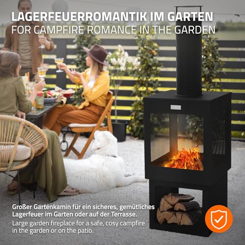 ML-Design Gartenkamin mit Schornstein 128x40 cm eckig, Stahl, Outdoor Gartenofen, Terrassenofen mit Schürhaken, abnehmbarem Dach, Holzablage, Terrassenkamin Feuerschale/Feuerkorb für Garten & Camping – Bild 5
