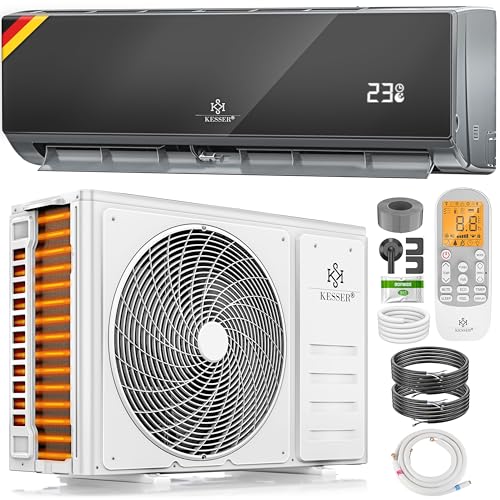 KESSER® Klimaanlage Set Split, WiFi/App Funktion Klimagerät, Kühlen A /Heizen A , 12000 BTU/h (3.400W) sehr leise, Kältemittel R32, Fernbedienung, Timerfunktion, Montagematerial