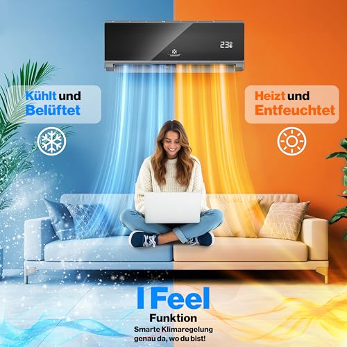KESSER® Klimaanlage Set Split, WiFi/App Funktion Klimagerät, Kühlen A /Heizen A , 12000 BTU/h (3.400W) sehr leise, Kältemittel R32, Fernbedienung, Timerfunktion, Montagematerial – Bild 4