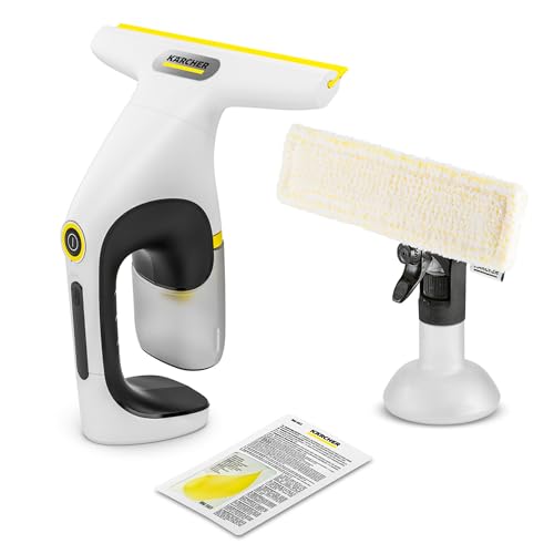 Kärcher Akku-Fenstersauger WV 1 Compact Care, Akkulaufzeit: 25 min., Schmutzwassertank: 100 ml, Gewicht: 0,5 kg, Sprühflasche mit Mikrofaser-Wischbezug, 20 ml Fensterreiniger, USB-C-Port