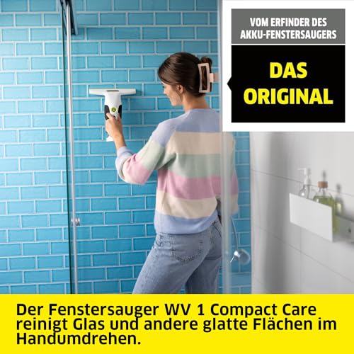 Kärcher Akku-Fenstersauger WV 1 Compact Care, Akkulaufzeit: 25 min., Schmutzwassertank: 100 ml, Gewicht: 0,5 kg, Sprühflasche mit Mikrofaser-Wischbezug, 20 ml Fensterreiniger, USB-C-Port – Bild 2