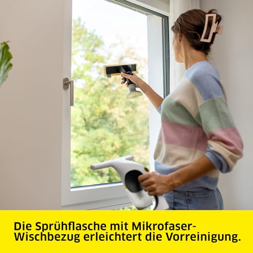 Kärcher Akku-Fenstersauger WV 1 Compact Care, Akkulaufzeit: 25 min., Schmutzwassertank: 100 ml, Gewicht: 0,5 kg, Sprühflasche mit Mikrofaser-Wischbezug, 20 ml Fensterreiniger, USB-C-Port – Bild 5