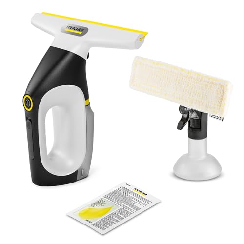 Kärcher Akku-Fenstersauger WV 3 Comfort Care, Laufzeit: 35 min, XXL-Schmutzwassertank: 200 ml, Absaugdüse (280 mm), Sprühflasche mit Mikrofaser-Wischbezug, Hook!It Duschhaken, 20 ml Fensterreiniger